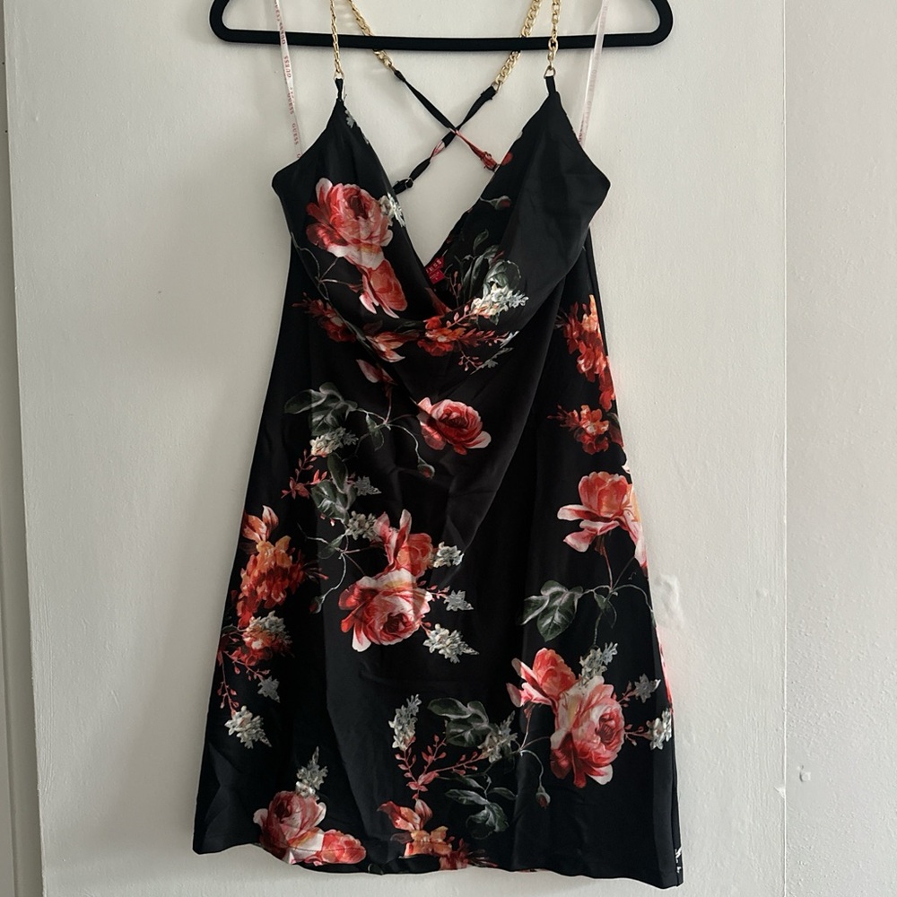 Guess Black Floral Backless Dress